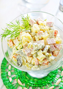 新鲜沙拉菜单茶点宏观新年美食小吃猪肉面包黄瓜土豆背景图片