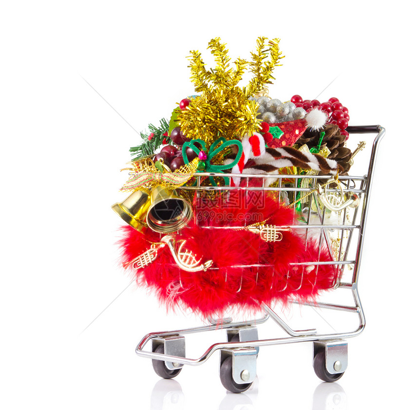 圣诞购物卡销售购物车装饰品购物季节性驯鹿季节金子白色新年图片