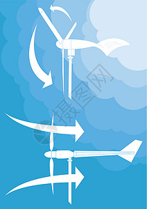 风力流动矢量3D型发电机和风流矢量工程师活力技术文书力量工作螺旋桨财产回收白色背景图片