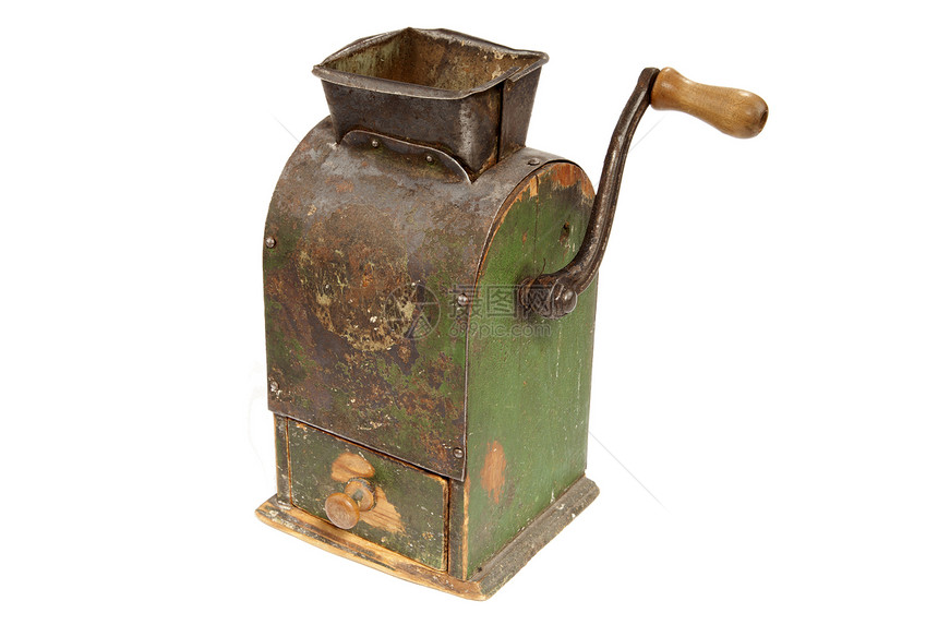 Antigue咖啡厂绿色生产产品金属仪器历史性磨床咖啡破碎机用具图片