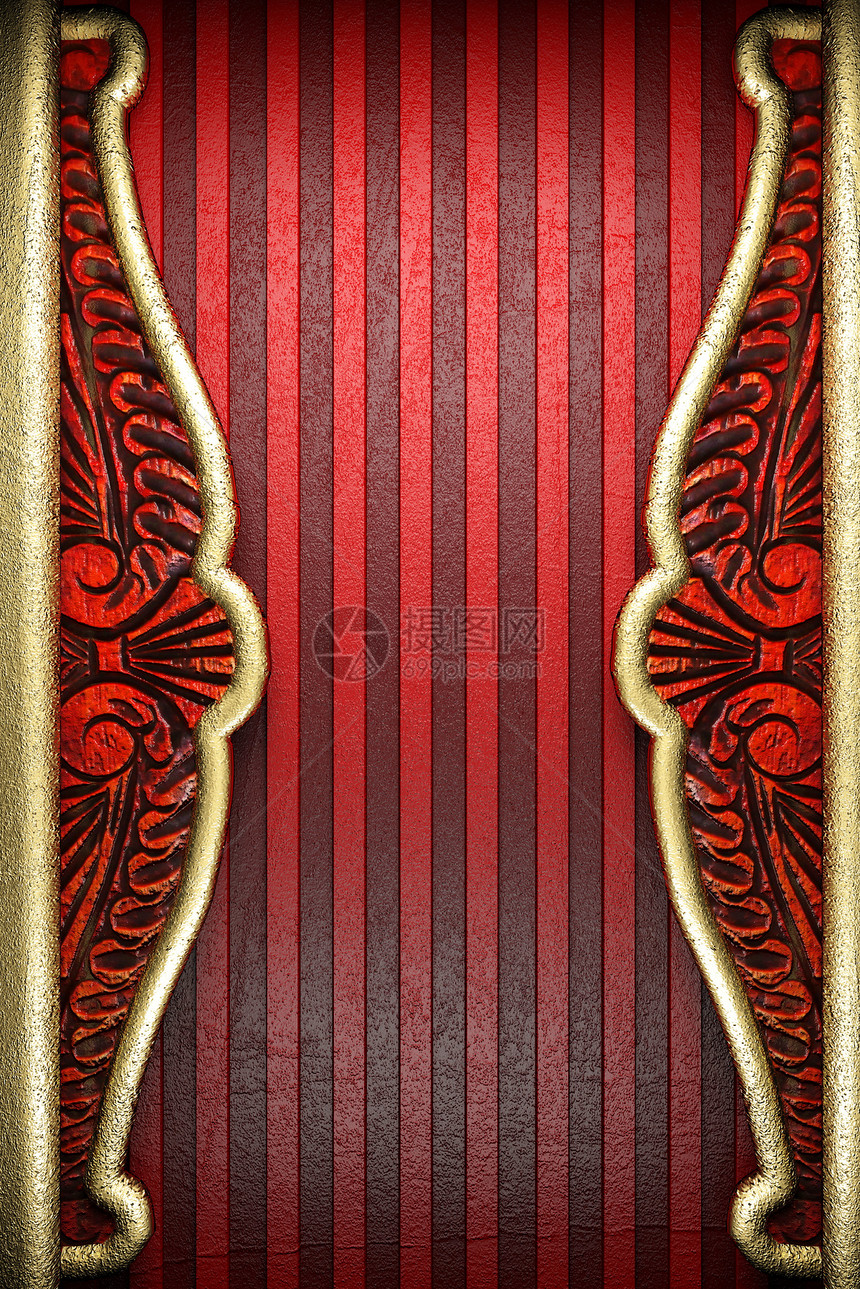 红色背景上的金色风格抛光艺术金子插图反射装饰奢华金属装饰品图片