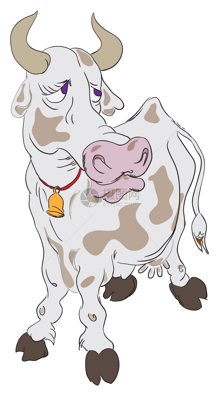 悲哀的奶牛绘画动物群牛肉动物数字牛角插图悲伤哺乳动物卡通片图片