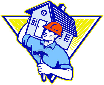 生成器建筑工人锤房子住宅男人插图工人锤子三角形安全帽男性插画
