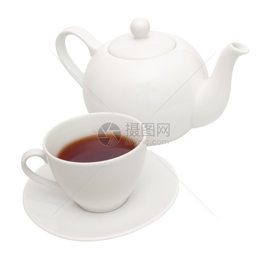 茶壶和杯小路早餐白色茶碗杯子时间图片