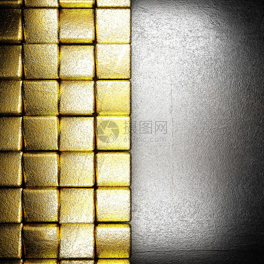 金银和银银背景艺术奢华装饰风格抛光金属金子反射框架黄色图片