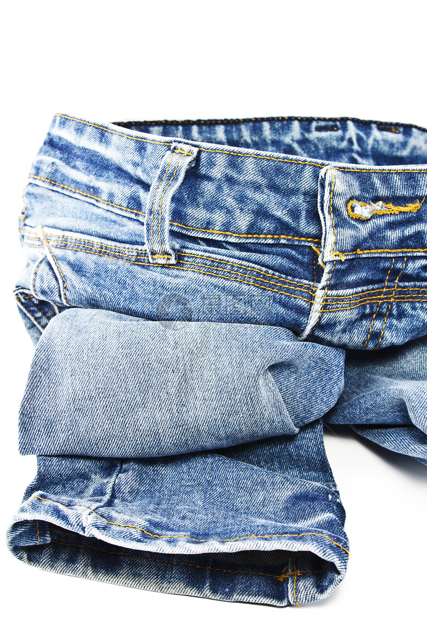 孤立的蓝色牛仔裤织物青少年折叠阴影衣服口袋休闲裤团体接缝角落图片