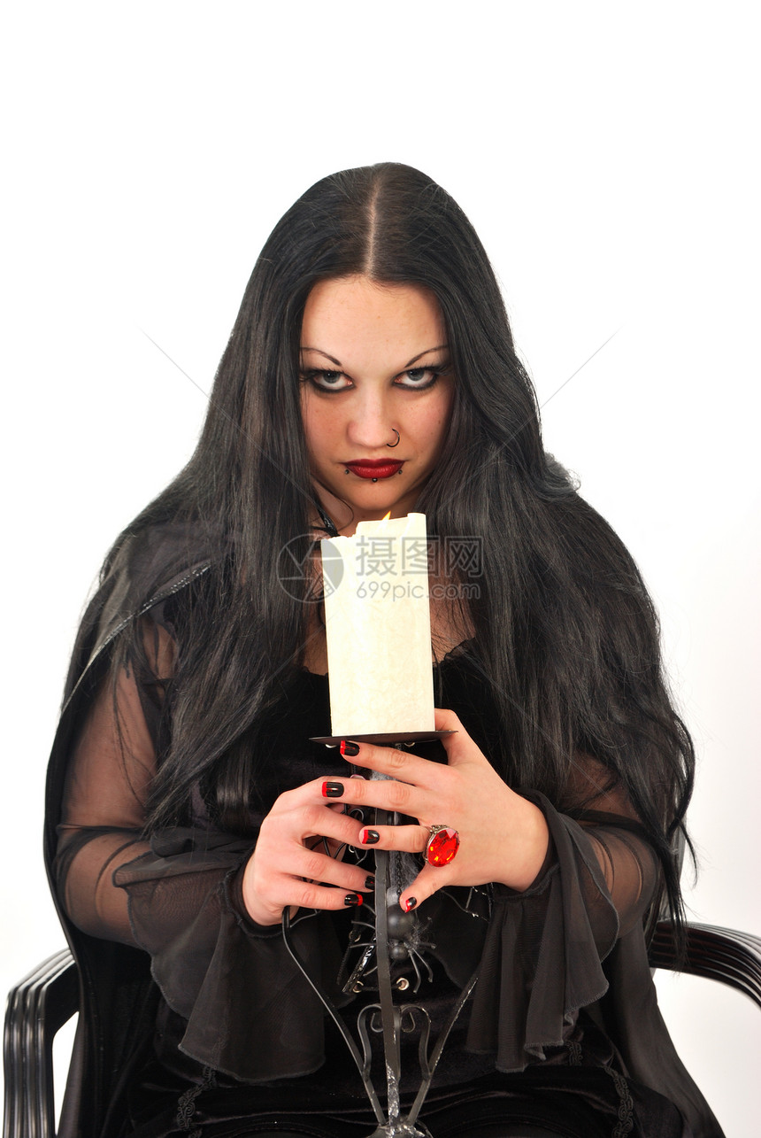 哥特族妇女女士戒指黑色红色蜡烛图片