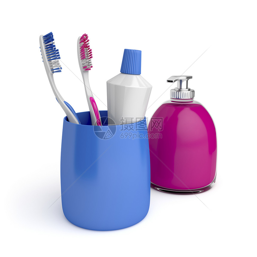 浴室附件牙膏卫生洗发水牙刷杯子漱口水瓶子凝胶管子牙科图片