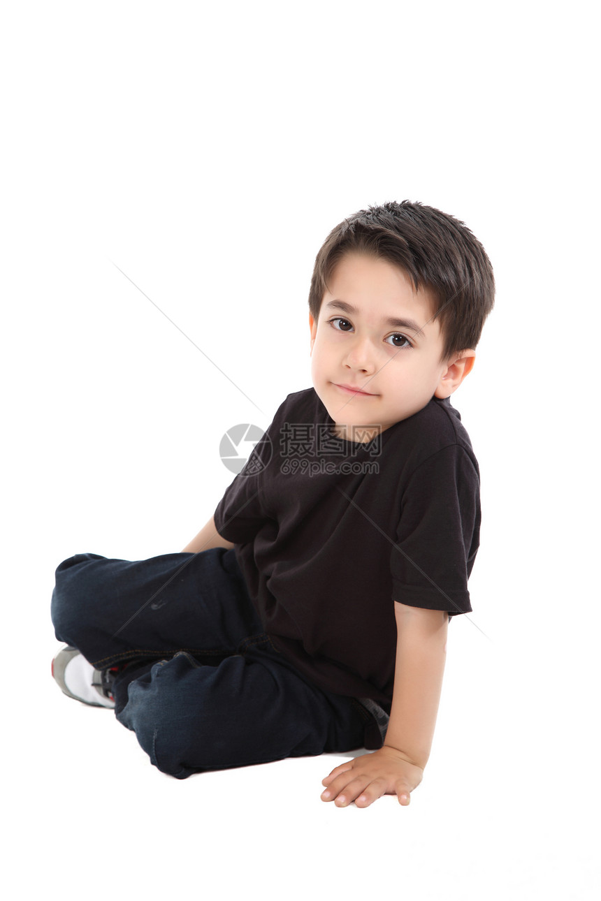 在演播室的男孩青年孩子白色青少年乐趣衬衫喜悦牛仔裤男生男性图片