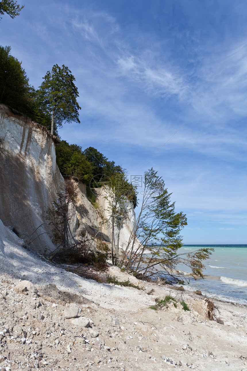 吕根岛的Chalk悬崖支撑岩石粉笔自然保护区海岸地平线海滩风景图片