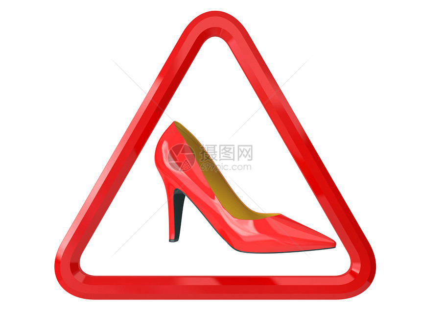 警告符号皮革红色女人味脚跟衣服鞋类女性女士汽车插图图片