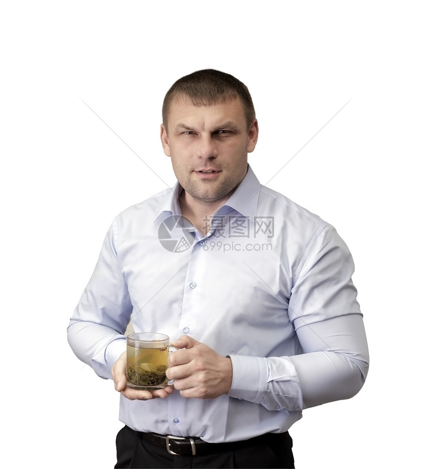 一个喝杯茶的男人图片