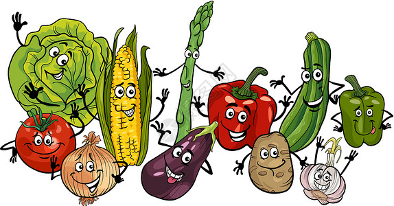 夏南瓜快乐的蔬菜群体卡通插图插画
