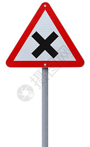 跨部门问题标志交通红色白色标记警告三角形路标十字背景图片
