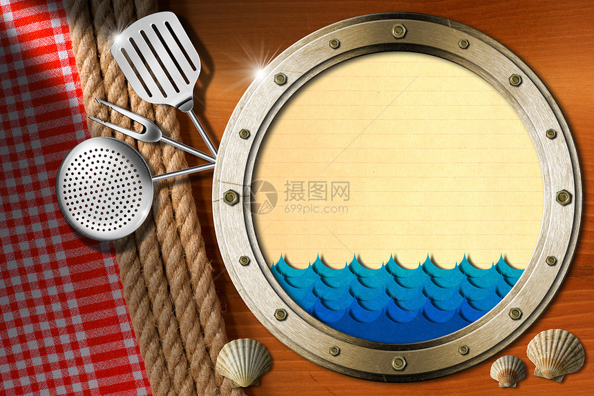 Seafood  菜单模板食谱滤器钢包广告食物绳索蓝色餐厅舷窗桌布图片