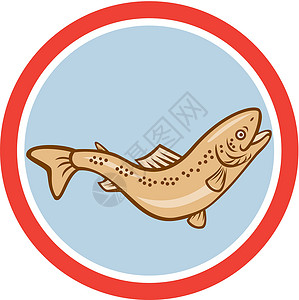 Trout 彩虹跳圈卡通艺术品海洋生物野生动物卡通片斑点动物插图圆圈背景图片