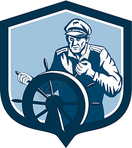 渔民海海护盾舰长雷特罗男人舵手男性车轮队长艺术品船长波峰插图背景图片