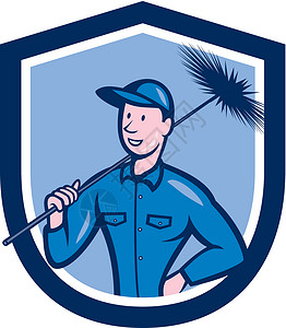 Chimney清扫工人盾牌卡通零售商艺术品卡通片男人男性波峰插图清洁工背景图片