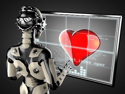 科幻婚礼素材操纵全息图的机器人女人浪漫监视器艺术科学风格庆典全息装饰展示电脑背景