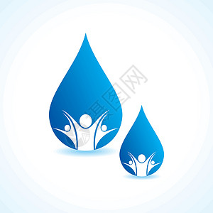 两个水滴素材节约用水概念活力白色水滴插图生态绿色地球环境家庭插画