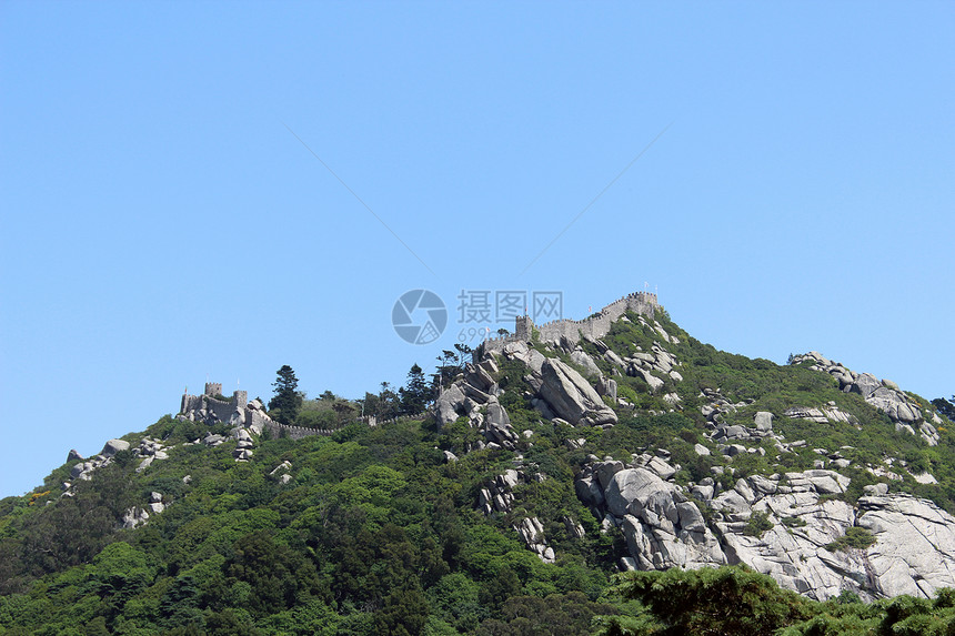 葡萄牙辛特拉摩尔人城堡地标城堡堡垒废墟石头遗产历史历史性天空木头图片