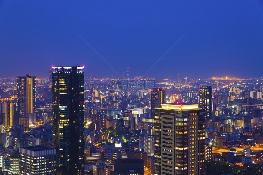 日本大阪的夜景旅游都市金融景观天际目的地旅行观光市中心场景图片