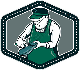 科梅西奥肖梅克科布勒盾牌卡通工人波峰插图卡通片男人修理工零售商艺术品男性皮匠插画