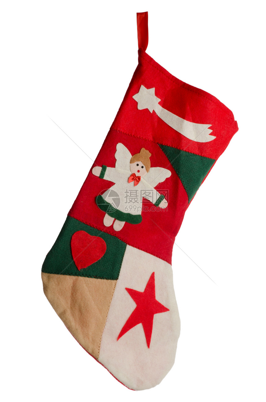 圣诞红丝袜展示松树礼物装饰传统短袜白色红色活力装饰品图片