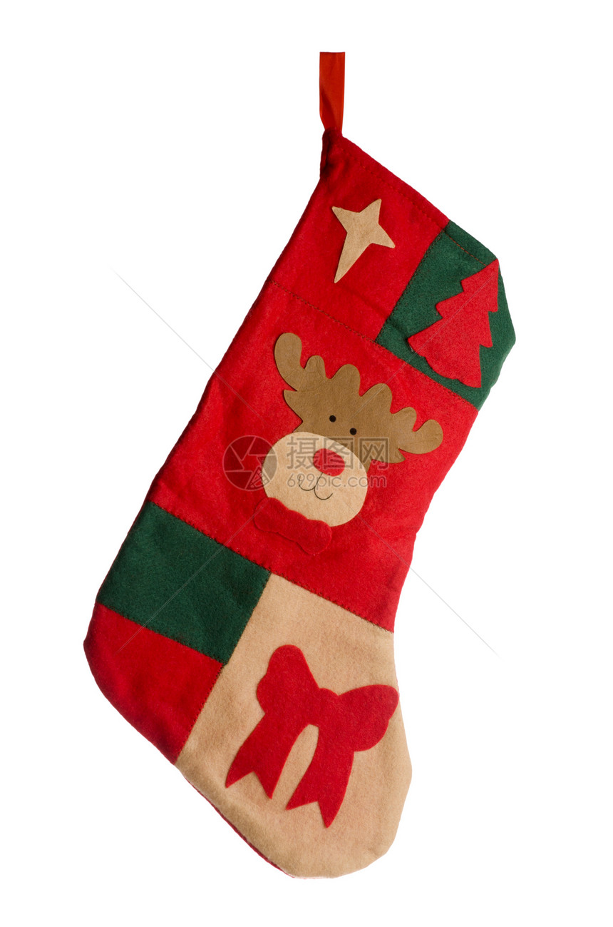 圣诞红丝袜礼物装饰品松树红色展示风格活力传统白色短袜图片