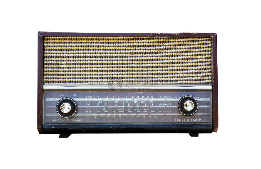 旧的孤立无线电台纽扣木头网格技术拨号收音机短路播送短波小路图片