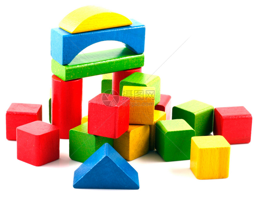 木制构件立方体婴儿期绿色创造力孩子闲暇白色黄色玩具木头图片