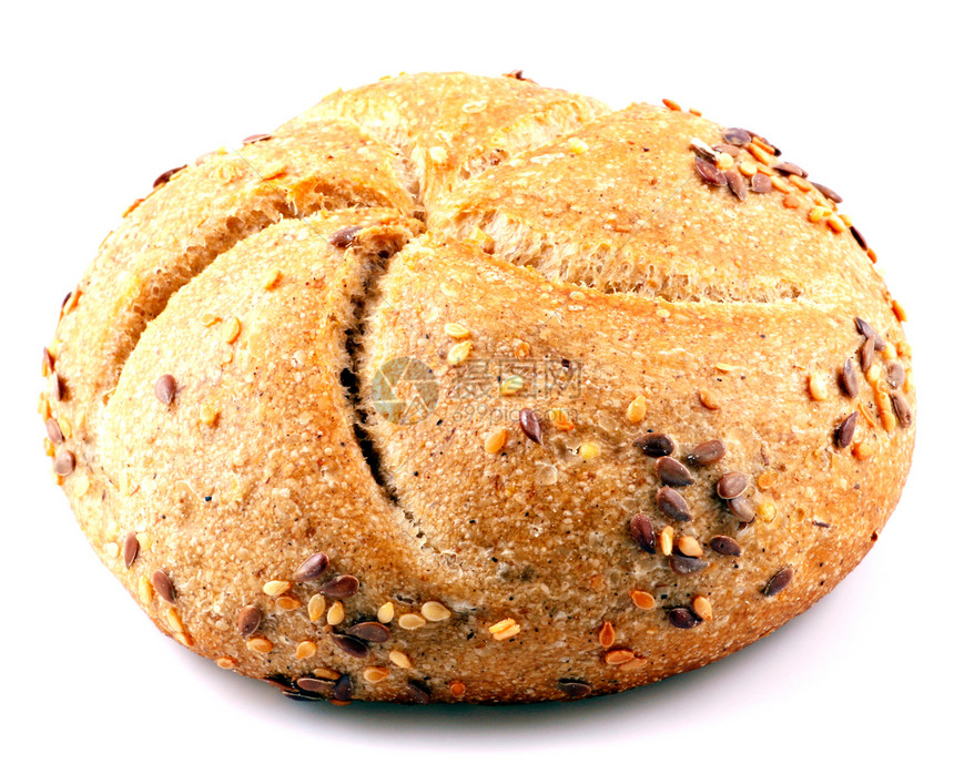 白色背景上孤立的新鲜面包食物早餐谷物生活包子工作室种子粮食糕点金子图片