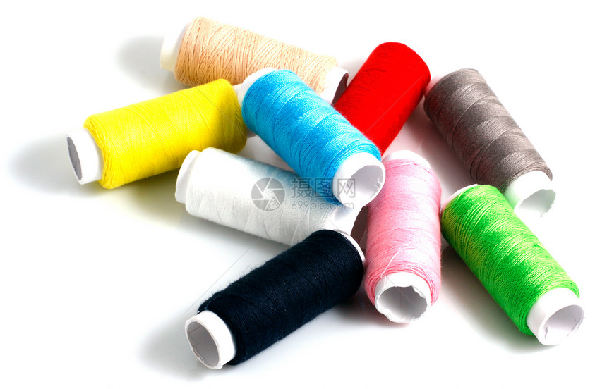一组色彩多彩的线索库纺织品传统阴影棉布白色缝纫蓝色裁缝黄色宏观图片