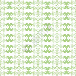 无缝植物和心脏形态创造力绿色墙纸装饰叶子白色绘画条纹插图背景图片