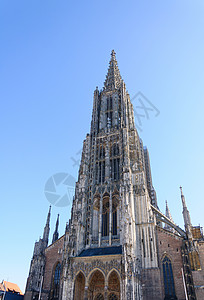 乌尔姆大教堂Ulm大教堂旅游教堂文化遗产蓝天晴天建筑教会历史景观尖塔背景