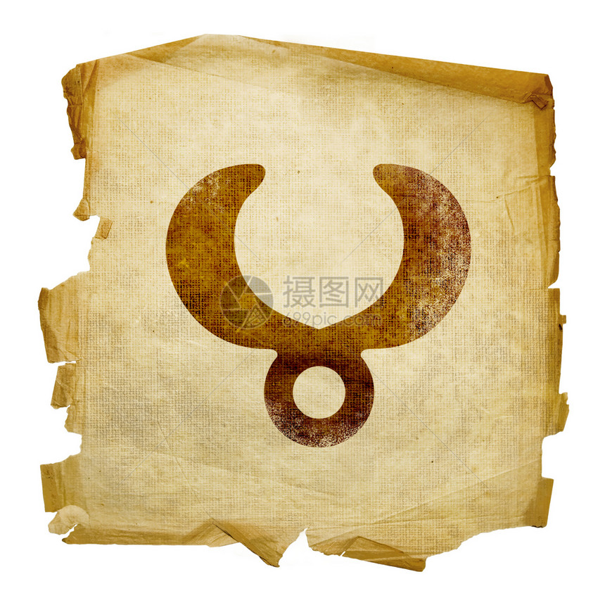 金牛座的zodiac古老 孤立在白色背景上十二生肖边界网络按钮羊皮纸手稿古董滚动星座纸板图片