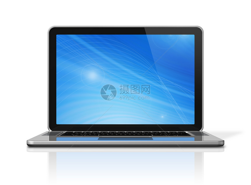 白上孤立的手提电脑蓝色键盘小路技术屏幕网络空白钥匙电子展示图片