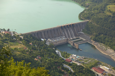 秘鲁Cac大坝 水力发电站水电站人工湖活力电源线发电厂工厂涡轮技术环境保护背景图片