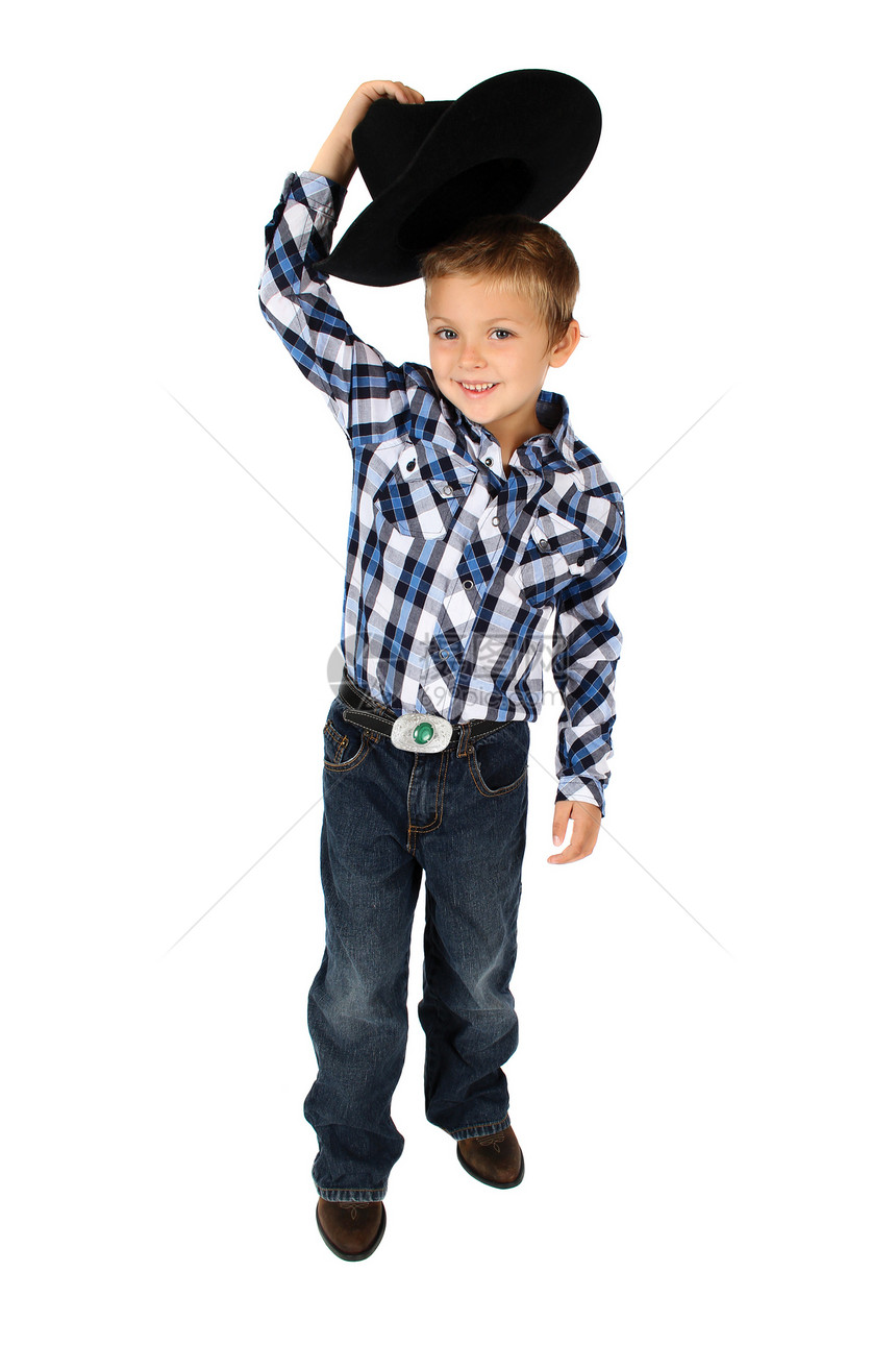 牛仔帽子青年牛仔裤乐趣蓝色男生衬衫微笑幸福童年图片
