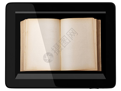 通用平板电脑和书本数字图书馆概念工具文学软垫教育创新学习框架黑色互联网空白背景图片