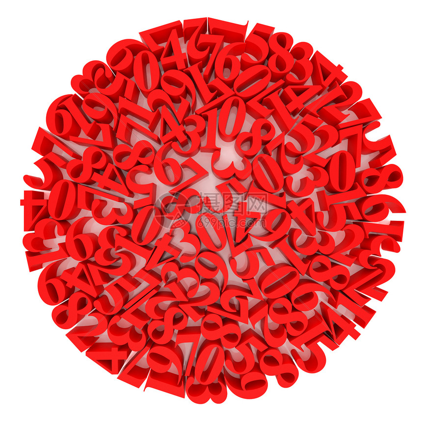 红色数码混合数学圆圈白色数字概念代码密码圆形插图图片