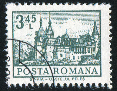 罗马尼亚西纳亚城堡邮戳历史性邮件邮资建造圆顶窗户房子建筑学信封背景
