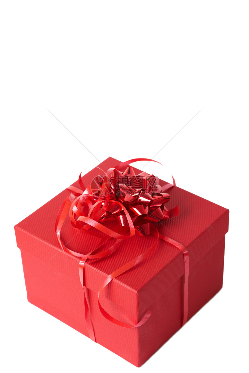 带丝结弓的红色礼品盒正方形盒子白色纸板庆典丝带概念纸盒派对展示图片