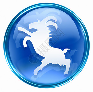 中国共青团logo山羊 Zodiac 图标蓝色 孤立在白色背景上生日圆形按钮八字绘画玻璃反射日历十二生肖星星背景