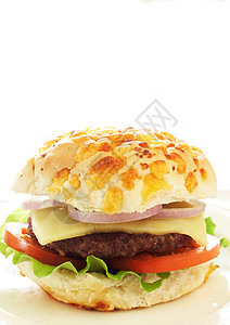 美味汉堡包食物小吃包子晚餐营养炙烤午餐馅饼面包芝士背景图片