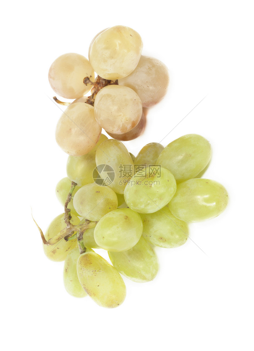 新鲜的葡萄 孤立在白色浆果水果酒厂绿色工作室美食黄色甜点小吃植物图片