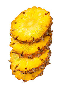 白色背景上孤立的新鲜切片菠萝气候叶子热带小吃黄色食物水果背景图片