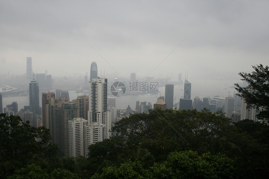 香港的天际线 从华尔山峰旅行花园衬套建筑高层建筑峰值窗户海洋静水体港口图片