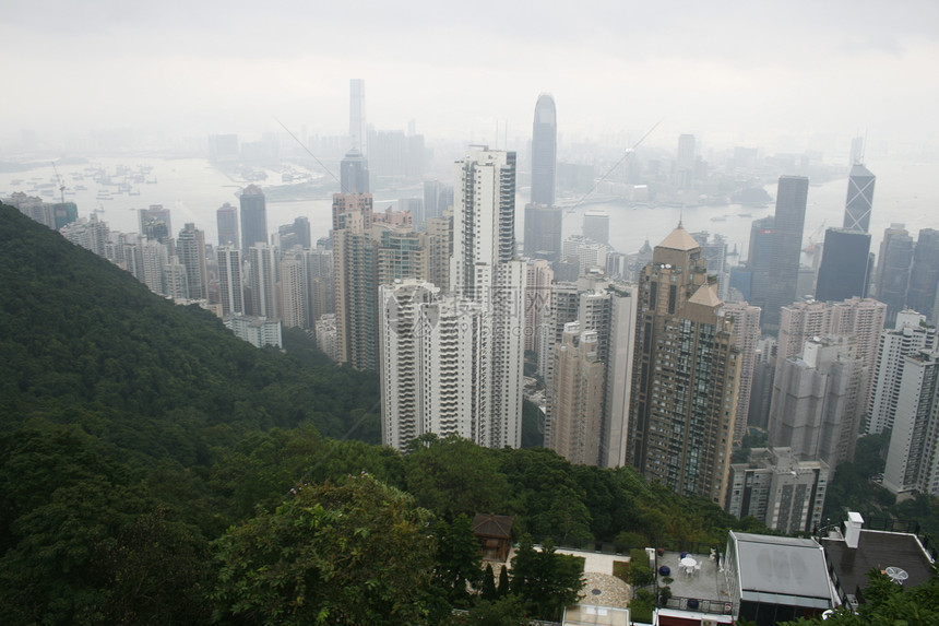 香港的天际线 从华尔山峰港口顶峰花园静水体峰值建筑学森林衬套城市高层建筑图片