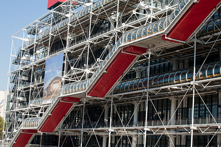 蓬皮杜红色楼梯文化中心工业博物馆管道艺术展览建筑背景图片